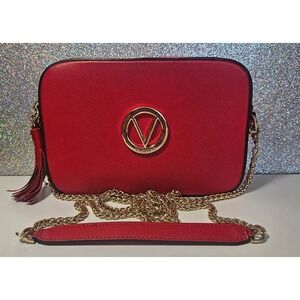 Mario Valentino Red Chili Babette Palmellato Leather Chain Crossbody Bag Italy